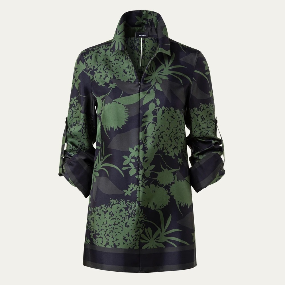 AKRIS | Silk Twill Abraham Flower Print Tunic Blouse